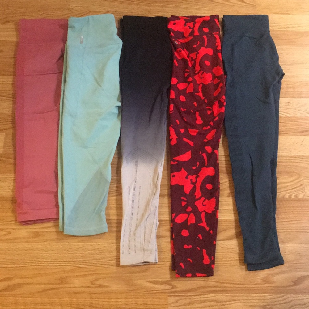 5 leggings (F21, Zella, Fabletics, Climawear)